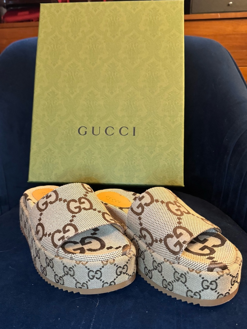 Gucci Beige GG Canvas Platform Sandals